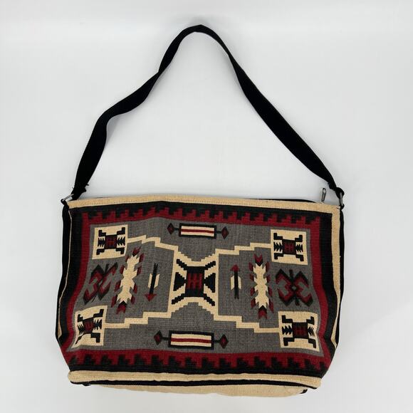 El Paso Saddle Blanket Co Shoulder Bag Aztec Print Woven Cotton Canvas Zip Top - Picture 2 of 9